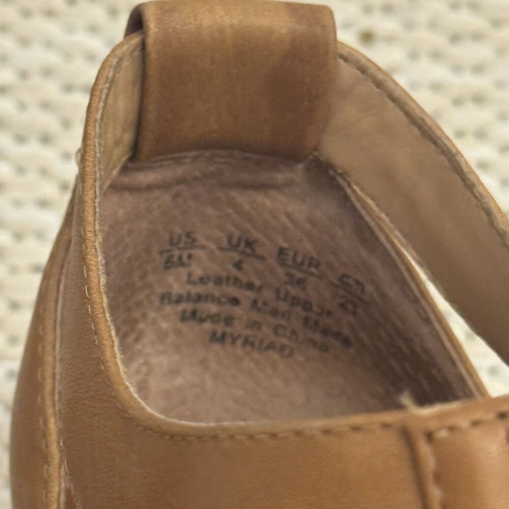 Franco Sarto Myriad Block Heel Sandal Women's 6 Tan Leather Gold Zipper Open Toe - Picture 5 of 7